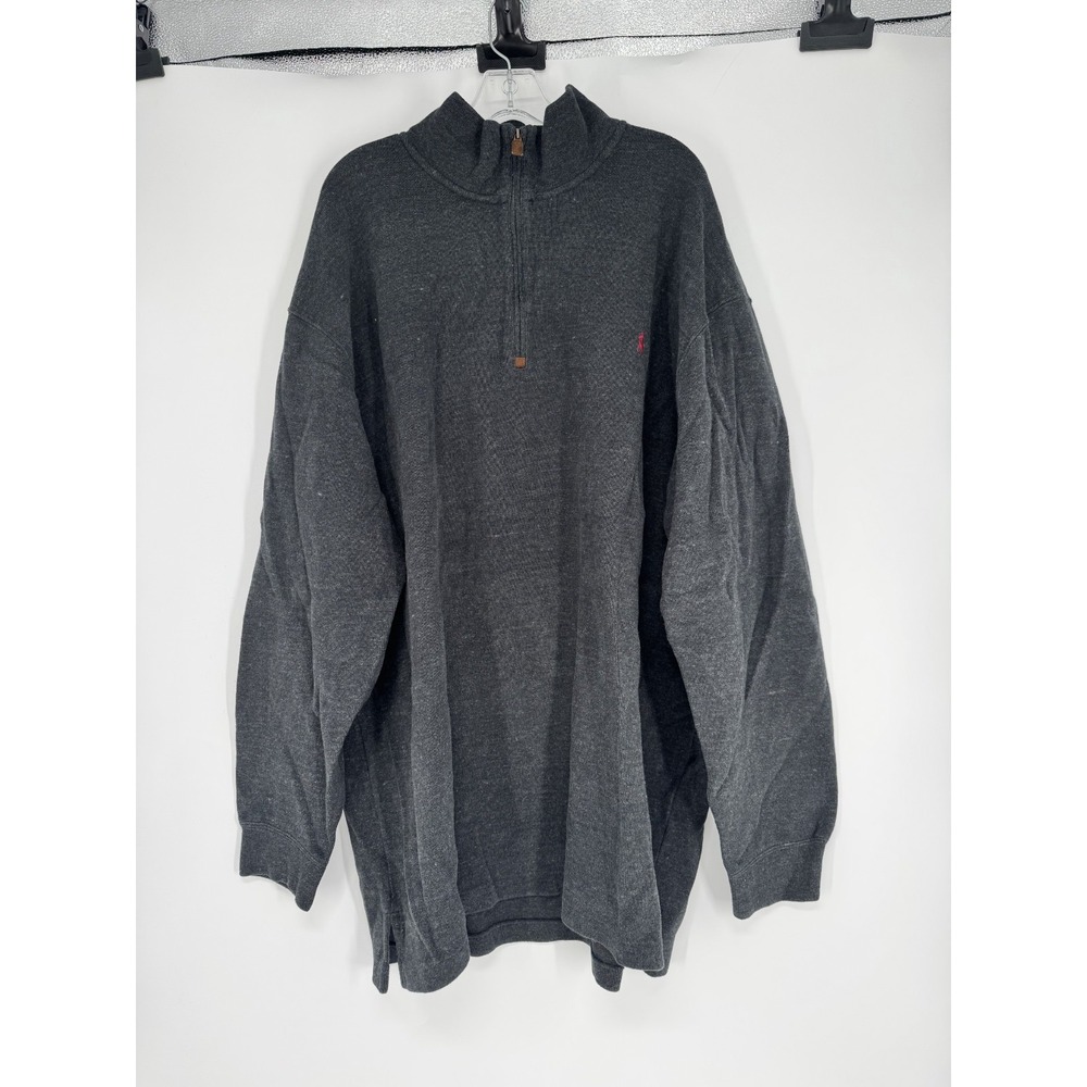 Polo Ralph Lauren Sweater 3XL Tall 3XLT Charcoal Grey Quarter 1/4 Zip Pony Logo